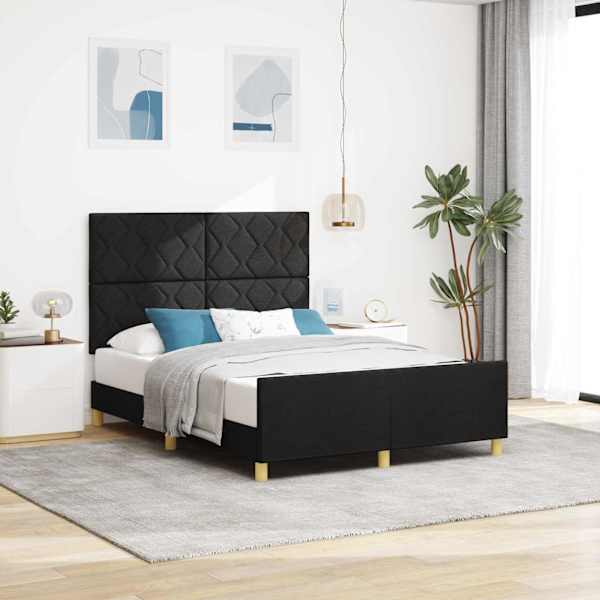 Voodiraam peatsiga, must, 140 × 190 cm, kangas — mudel 3344804