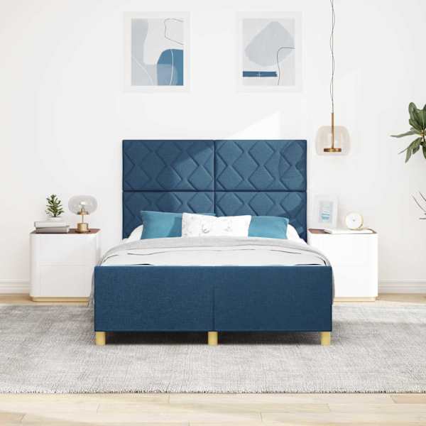 Voodiraam peatsiga, sinine, 140 × 190 cm, kangas — mudel 3344808