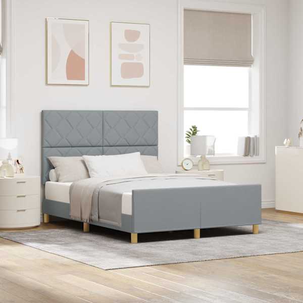 Voodiraam peatsiga, helehall, 140 × 200 cm, kangas — mudel 3344809