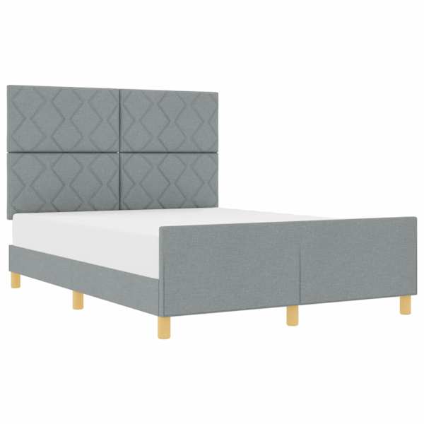 Voodiraam peatsiga, helehall, 140 × 200 cm, kangas — mudel 3344809