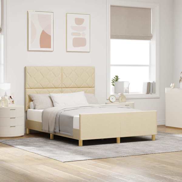 Voodiraam peatsiga, kreemjasvalge, 160 × 200 cm, kangas — mudel 3344821