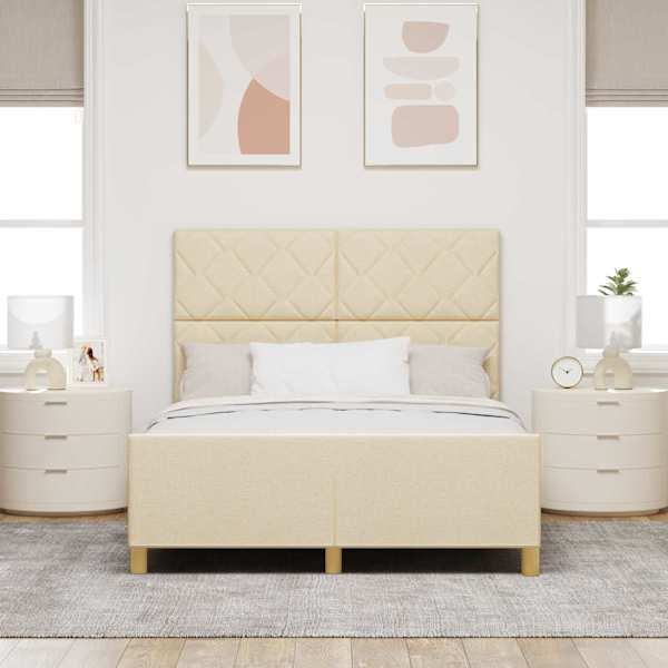 Voodiraam peatsiga, kreemjasvalge, 160 × 200 cm, kangas — mudel 3344821
