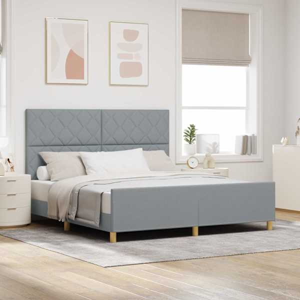 Voodiraam peatsiga, helehall, 180 × 200 cm, kangas — mudel 3344823