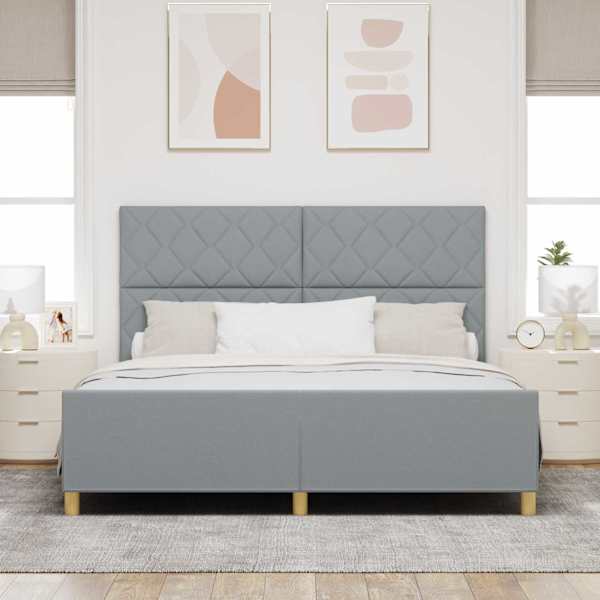 Voodiraam peatsiga, helehall, 180 × 200 cm, kangas — mudel 3344823