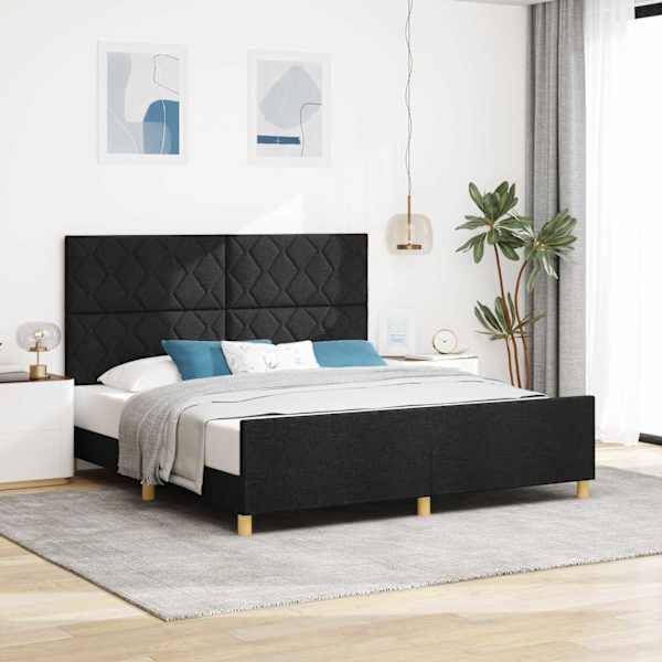 Voodiraam peatsiga, must, 180 × 200 cm, kangas — mudel 3344825