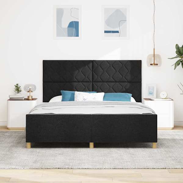 Voodiraam peatsiga, must, 180 × 200 cm, kangas — mudel 3344825