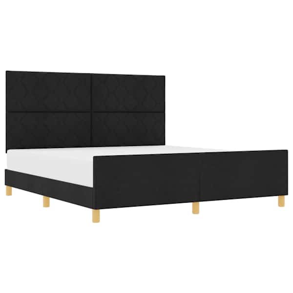 Voodiraam peatsiga, must, 180 × 200 cm, kangas — mudel 3344825