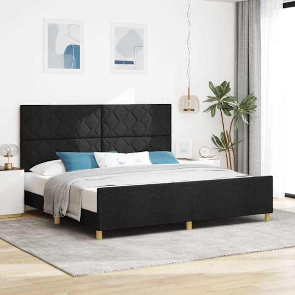Voodiraam peatsiga, must, 200 × 200 cm, kangas — mudel 3344832