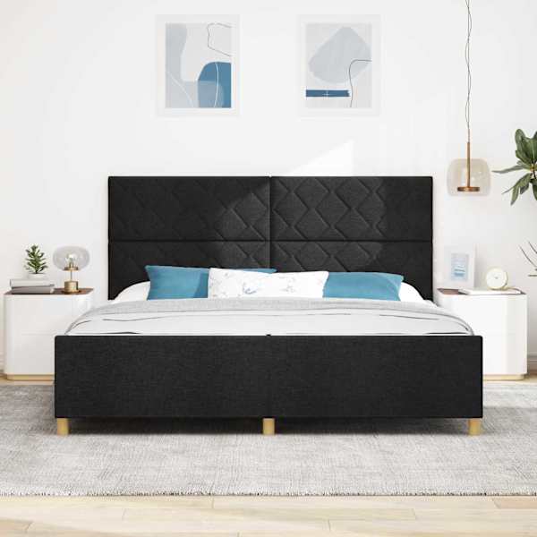 Voodiraam peatsiga, must, 200 × 200 cm, kangas — mudel 3344832