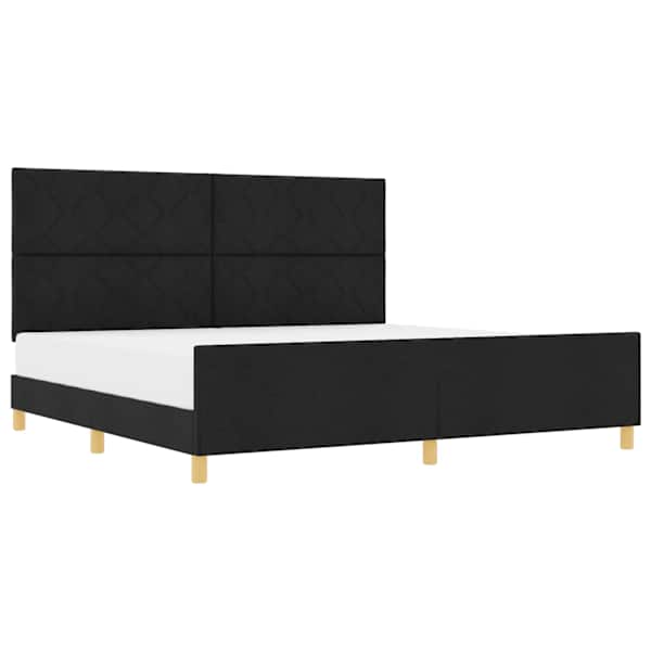 Voodiraam peatsiga, must, 200 × 200 cm, kangas — mudel 3344832