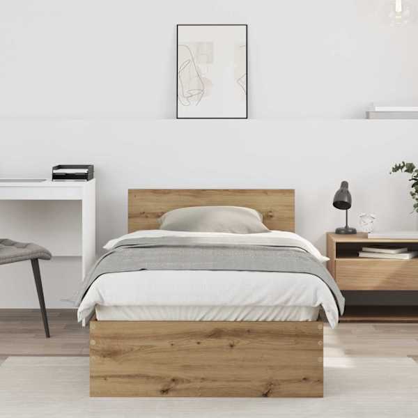 Voodiraam peatsiga, artisan tamm, 75 × 190 cm, tehispuit — mudel 871661