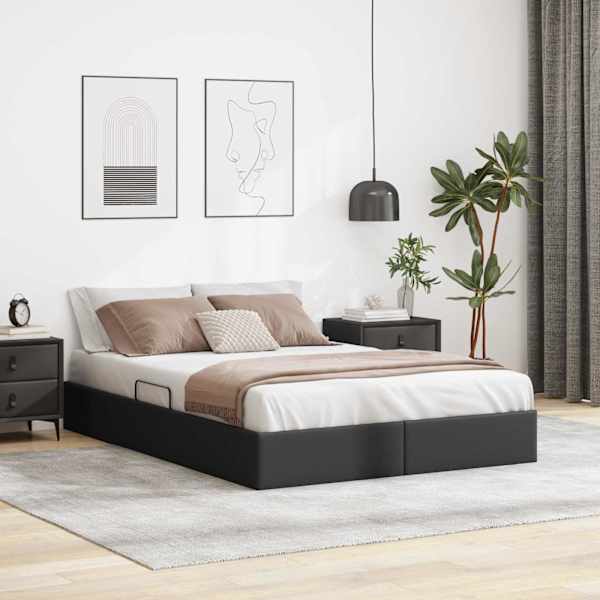 Panipaigaga voodiraam, must, 137 × 190 cm, kunstnahk — mudel 3369972