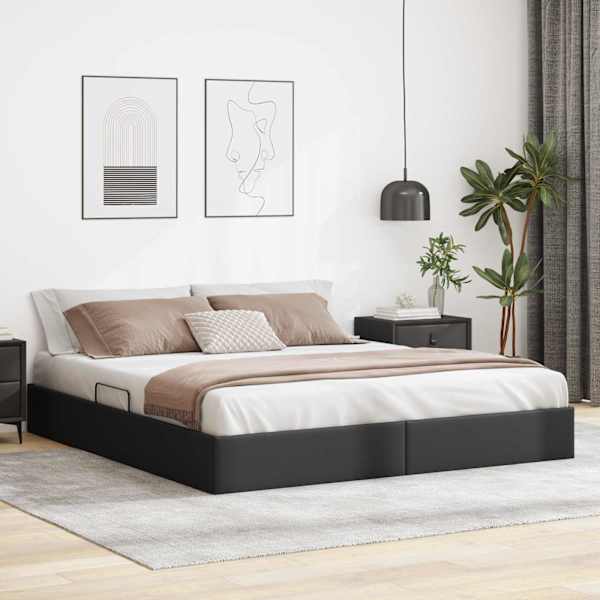 Panipaigaga voodiraam, must, 193 × 203 cm, kunstnahk — mudel 3369976