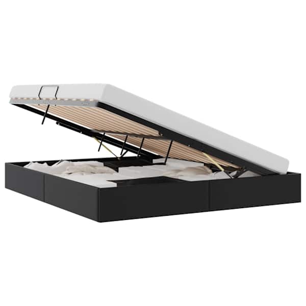 Panipaigaga voodiraam, must, 183 × 213 cm, kunstnahk — mudel 3369978