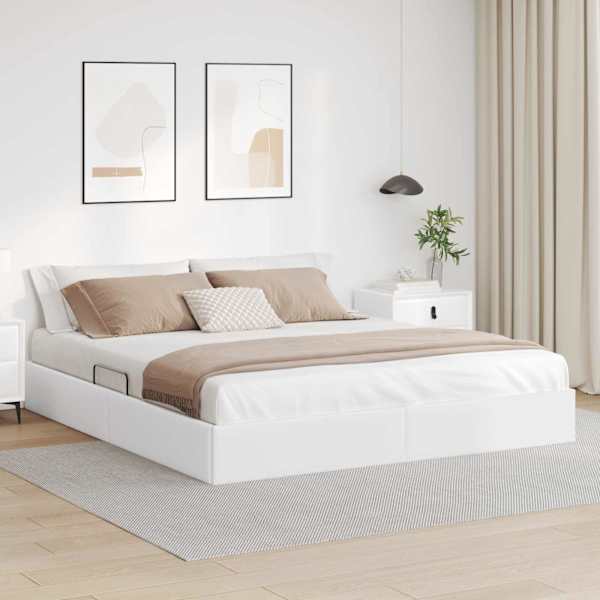 Panipaigaga voodiraam, valge, 183 × 213 cm, kunstnahk — mudel 3369979