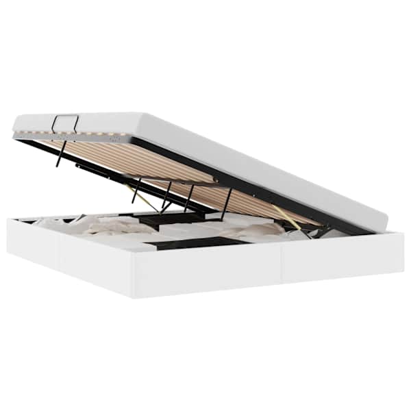 Panipaigaga voodiraam, valge, 183 × 213 cm, kunstnahk — mudel 3369979