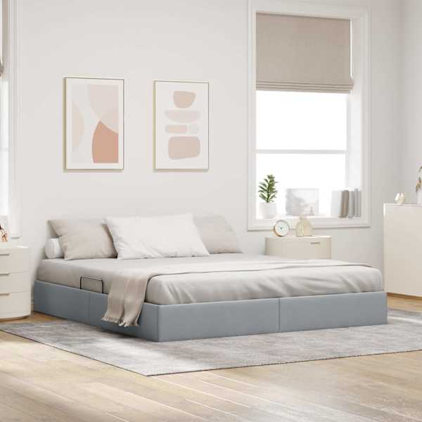 Panipaigaga voodiraam, helehall, 180 × 200 cm, kangas — mudel 3370049
