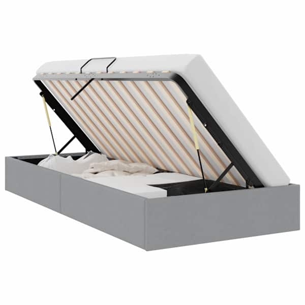 Panipaigaga voodiraam, helehall, 100 × 203 cm, kangas — mudel 3370054