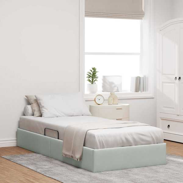 Panipaigaga voodiraam, helehall, 100 × 203 cm, samet — mudel 3370132