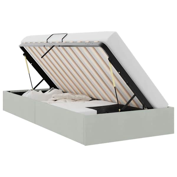 Panipaigaga voodiraam, helehall, 100 × 203 cm, samet — mudel 3370132