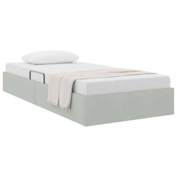 Panipaigaga voodiraam, helehall, 100 × 203 cm, samet — mudel 3370132