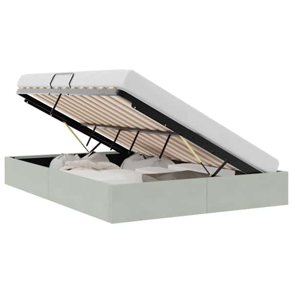 Panipaigaga voodiraam, helehall, 137 × 190 cm, samet — mudel 3370134
