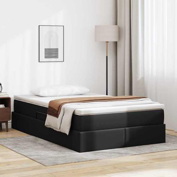 Panipaigaga voodiraam koos madratsiga, must, 120 × 200 cm, kunstnahk — mudel 3370158