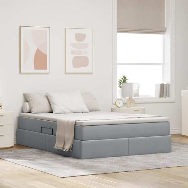 Panipaigaga voodiraam koos madratsiga, helehall, 140 × 190 cm — mudel 3370224
