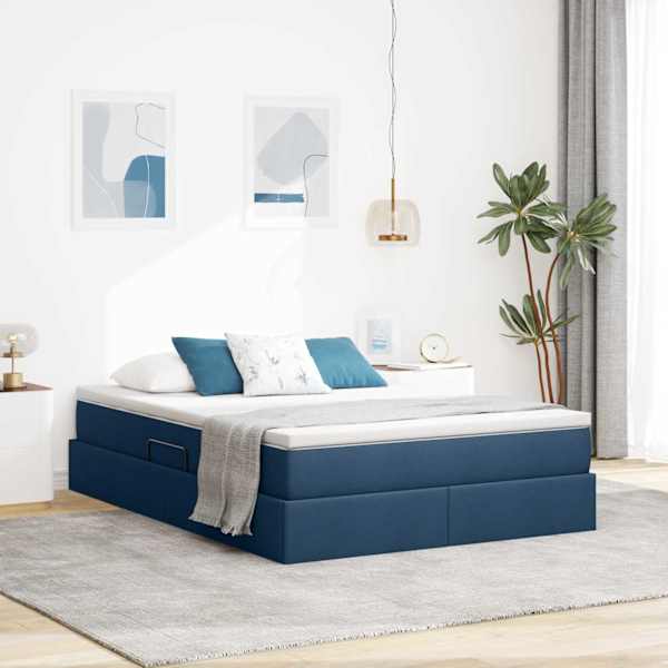 Panipaigaga voodiraam koos madratsiga, sinine, 140 × 200 cm — mudel 3370235