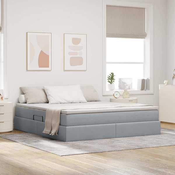 Panipaigaga voodiraam koos madratsiga, helehall, 180 × 200 cm — mudel 3370242