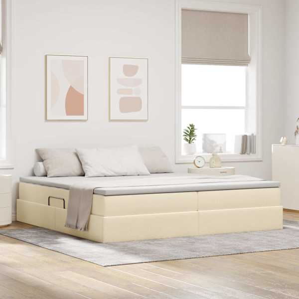 Panipaigaga voodiraam koos 2 madratsiga, kreemjasvalge, 200 × 200 cm — mudel 3370252