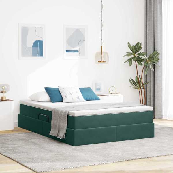 Panipaigaga voodiraam koos madratsiga, tumeroheline, 140 × 200 cm, samet — mudel 3370308