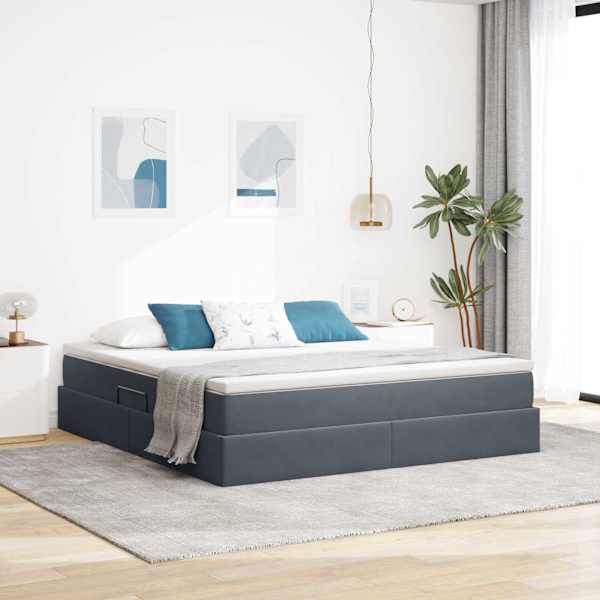 Panipaigaga voodiraam koos madratsiga, tumehall, 160 × 200 cm, samet — mudel 3370312