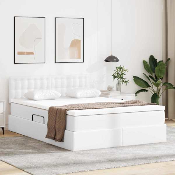 Panipaigaga voodiraam peatsiga koos madratsiga, puhas valge, 140 × 200 cm — mudel 3370398