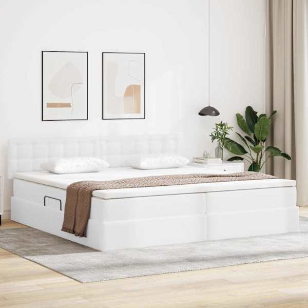 Panipaigaga voodiraam peatsiga koos 2 madratsiga, puhas valge, 200 × 200 cm — mudel 3370410