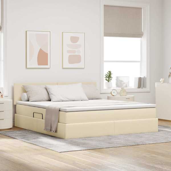 Panipaigaga voodiraam peatsiga koos madratsiga, kreem, 180 × 200 cm, samet — mudel 3370465