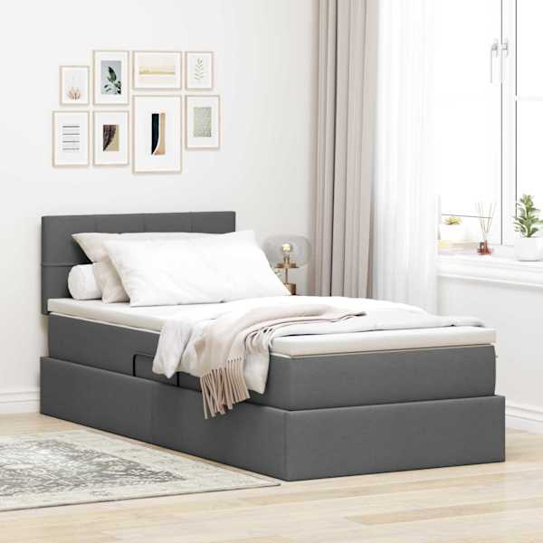 Panipaigaga voodiraam peatsiga koos madratsiga, tumehall, 90 × 190 cm, samet — mudel 3370477