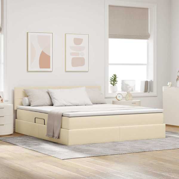 Panipaigaga voodiraam peatsiga koos madratsiga, kreem, 180 × 200 cm, samet — mudel 3370528