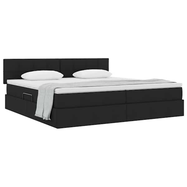 Panipaigaga voodiraam peatsiga koos 2 madratsiga, must, 200 × 200 cm, samet — mudel 3370532