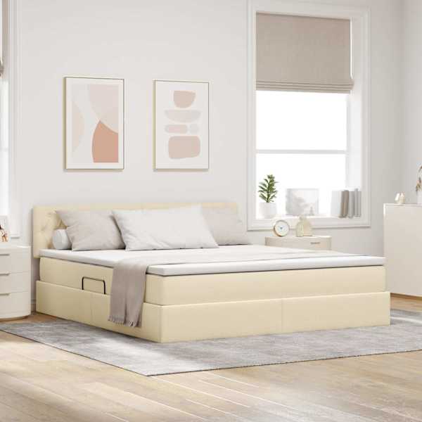 Panipaigaga voodiraam peatsiga koos madratsiga, kreem, 160 × 200 cm, samet — mudel 3370585