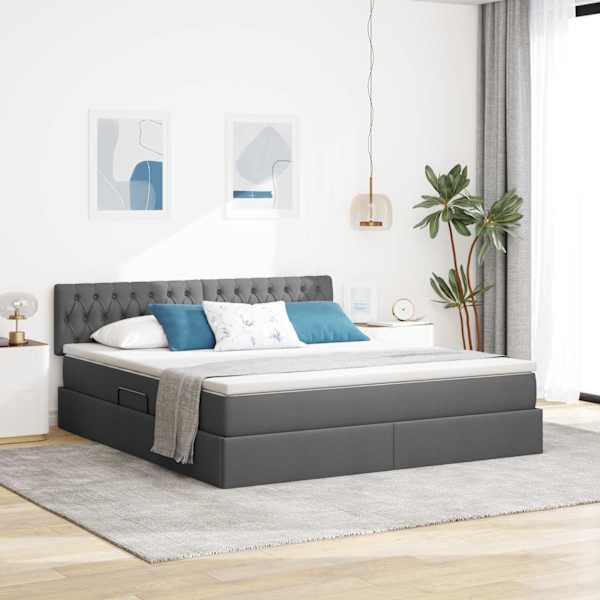 Panipaigaga voodiraam peatsiga koos madratsiga, tumehall, 180 × 200 cm, samet — mudel 3370588
