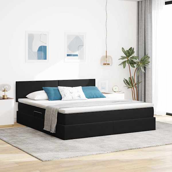 Voodiraam peatsiga koos madratsiga, must, 160 × 200 cm, samet — mudel 3370709
