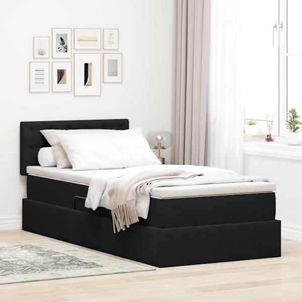 Voodiraam peatsiga koos madratsiga, must, 90 × 190 cm, samet — mudel 3370847