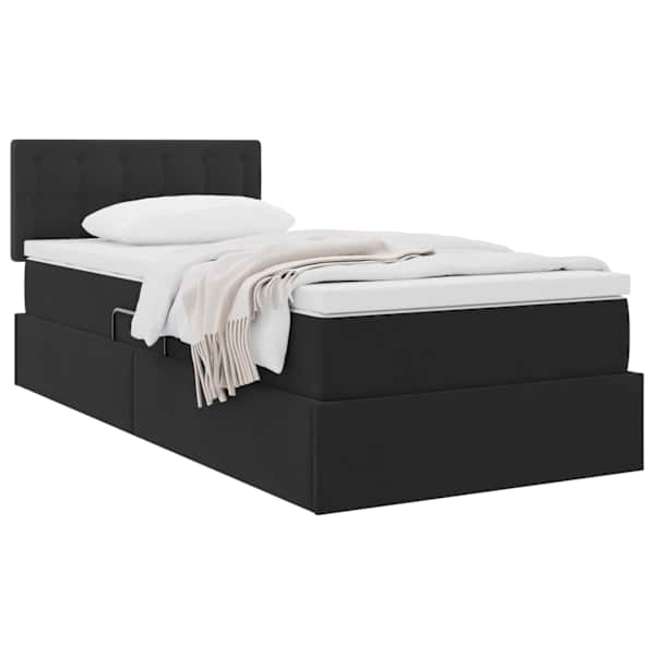 Voodiraam peatsiga koos madratsiga, must, 100 × 200 cm, samet — mudel 3370859
