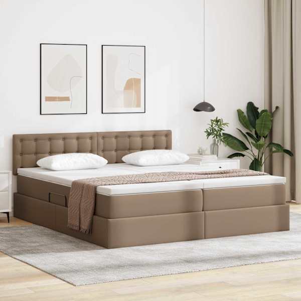 Voodiraam peatsiga koos 2 madratsiga, 2 voodiraami, cappuccino, 180 × 200 cm, kunstnahk