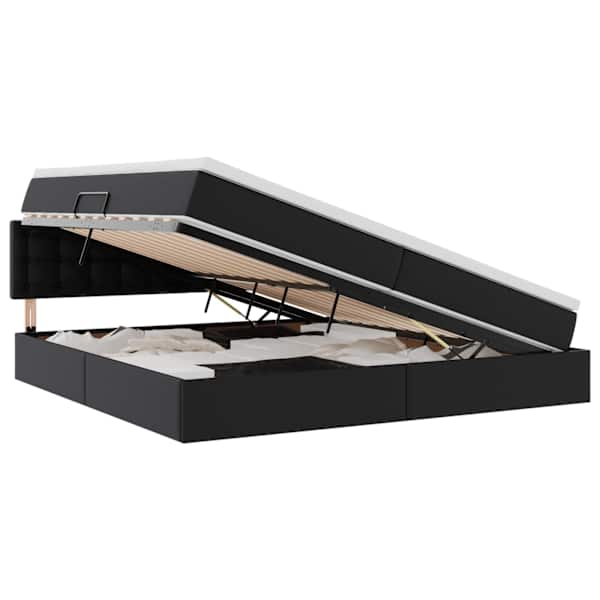 LED-valgustusega voodiraam peatsiga koos 2 madratsiga, helehall, 200 × 200 cm, kunstnahk — mudel 3371045