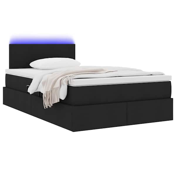 LED-valgustusega voodiraam peatsiga koos madratsiga, must, 120 × 200 cm, kangas — mudel 3371075