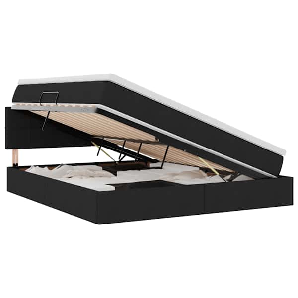 LED-valgustusega voodiraam peatsiga koos madratsiga, must, 160 × 200 cm, kangas — mudel 3371156