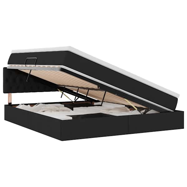 LED-valgustusega voodiraam peatsiga koos madratsiga, must, 160 × 200 cm, kangas — mudel 3371219