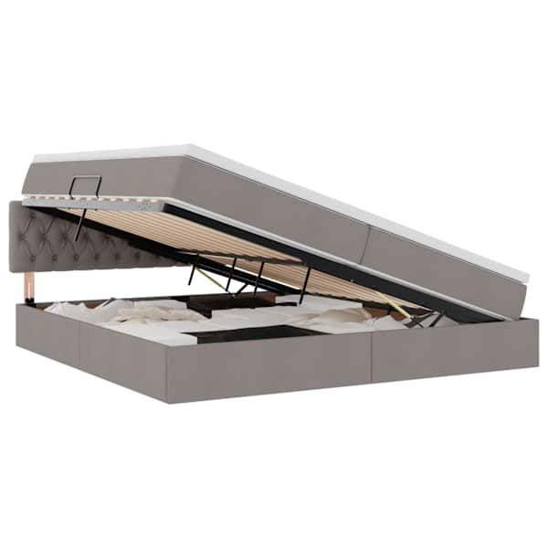 LED-valgustusega voodiraam peatsiga koos 2 madratsiga, pruunikashall, 200 × 200 cm — mudel 3371232